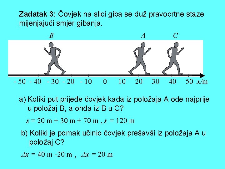 Zadatak 3: Čovjek na slici giba se duž pravocrtne staze mijenjajući smjer gibanja. B