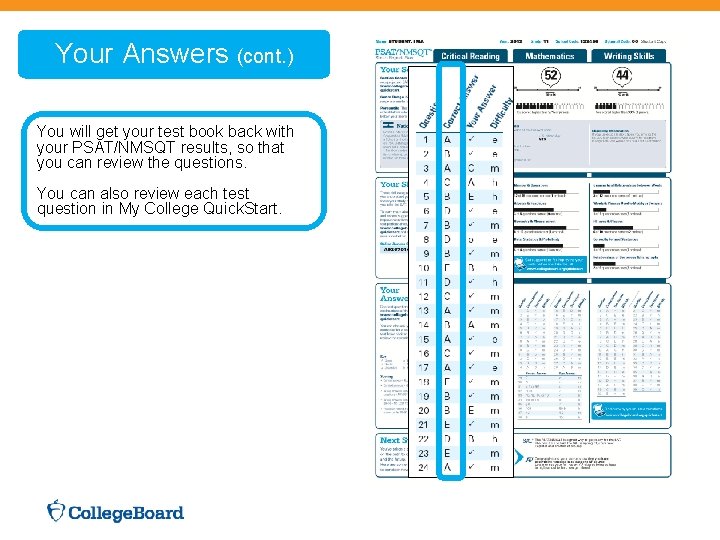 Your Answers (cont. ) You will get your test book back with your PSAT/NMSQT