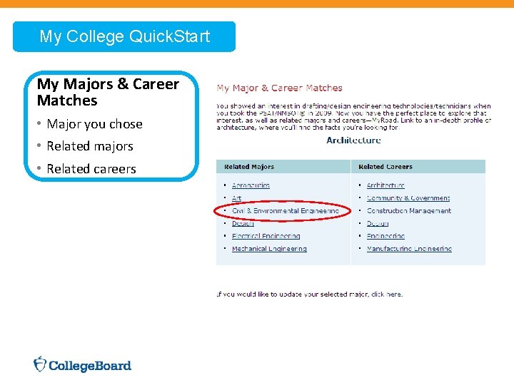 My College Quick. Start My Majors & Career Matches • Major you chose •