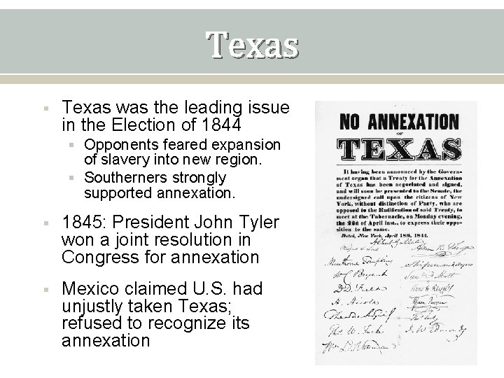 Texas § Texas was the leading issue in the Election of 1844 § Opponents