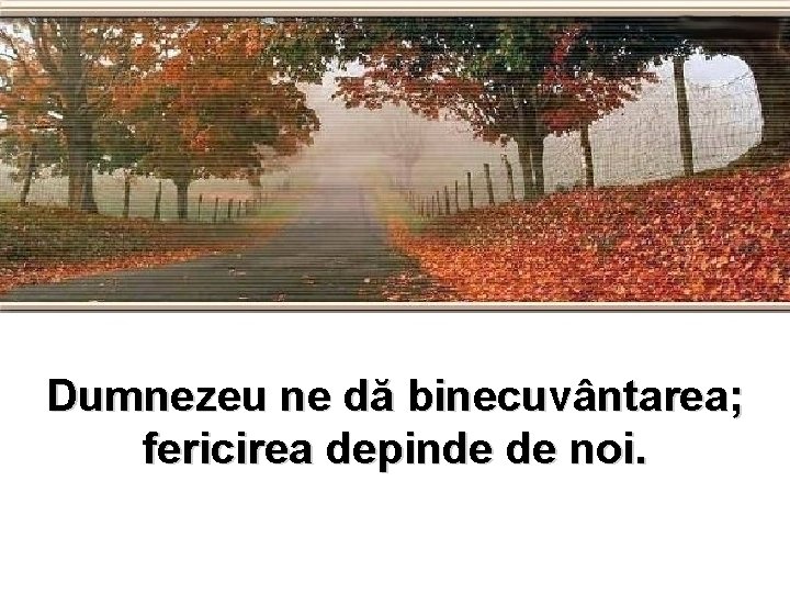 Dumnezeu ne dă binecuvântarea; fericirea depinde de noi. 