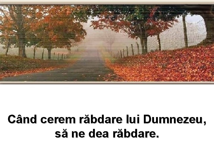 Când cerem răbdare lui Dumnezeu, să ne dea răbdare. 