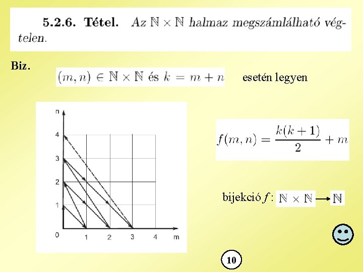 Biz. esetén legyen bijekció f : 10 