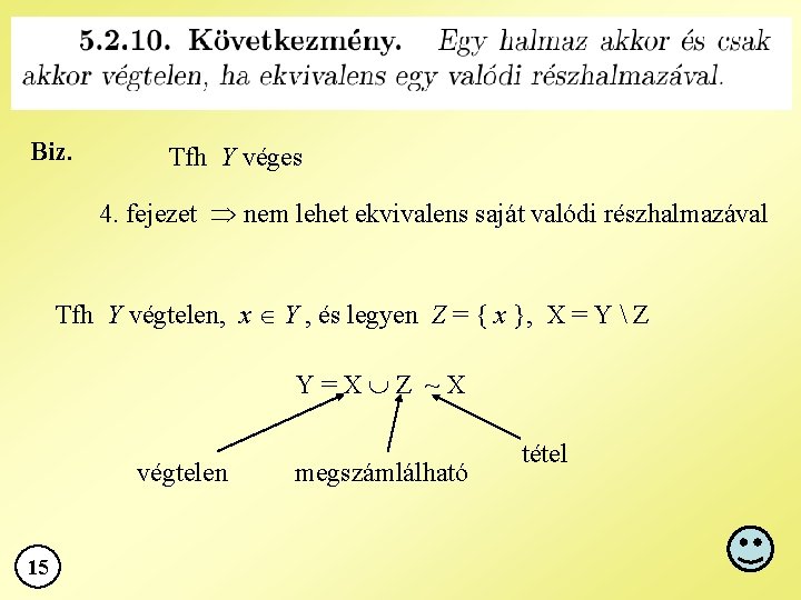 Biz. Tfh Y véges 4. fejezet nem lehet ekvivalens saját valódi részhalmazával Tfh Y