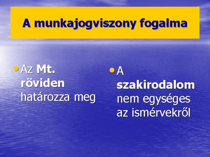 A munkajogviszony fogalma • Az Mt. röviden határozza meg • A szakirodalom nem egységes