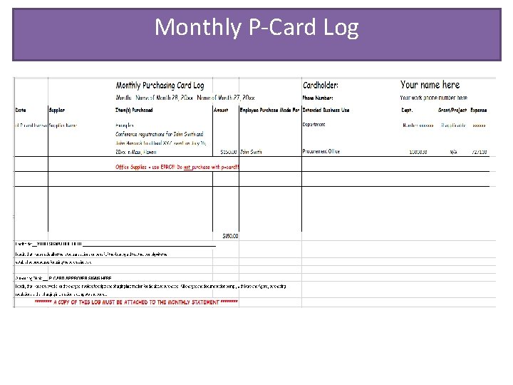 Monthly P-Card Log 