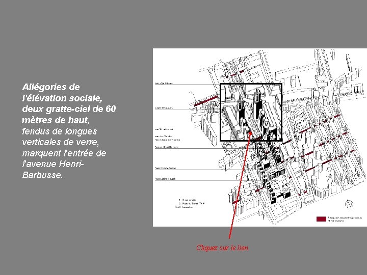 Allégories de l'élévation sociale, deux gratte-ciel de 60 mètres de haut, fendus de longues