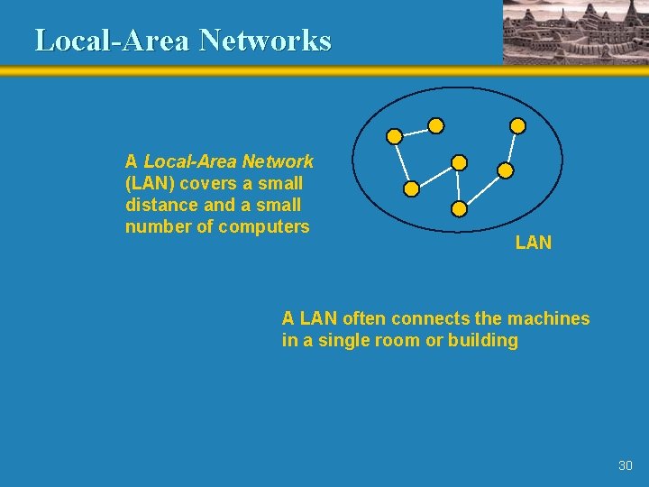 Local-Area Networks A Local-Area Network (LAN) covers a small distance and a small number Local-Area Networks A Local-Area Network (LAN) covers a small distance and a small number