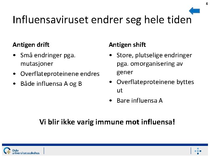 4 Influensaviruset endrer seg hele tiden Antigen drift Antigen shift • Små endringer pga.