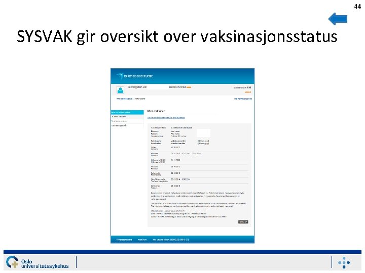 44 SYSVAK gir oversikt over vaksinasjonsstatus 