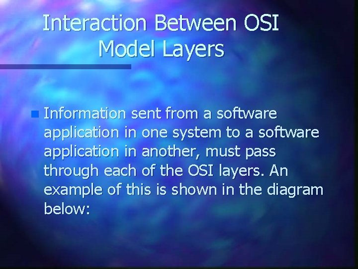Interaction Between OSI Model Layers n Information sent from a software application in one