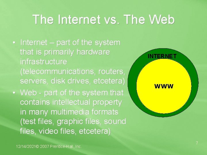 The Internet vs. The Web • Internet – part of the system that is