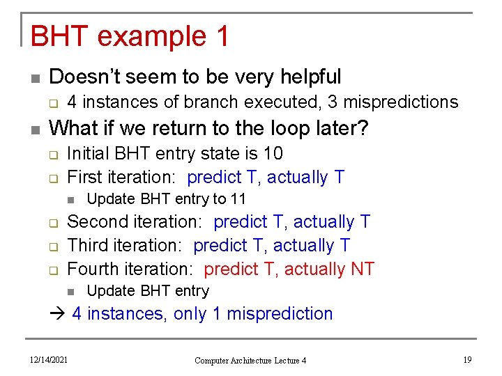 BHT example 1 n Doesn’t seem to be very helpful q n 4 instances