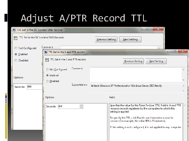 Adjust A/PTR Record TTL 