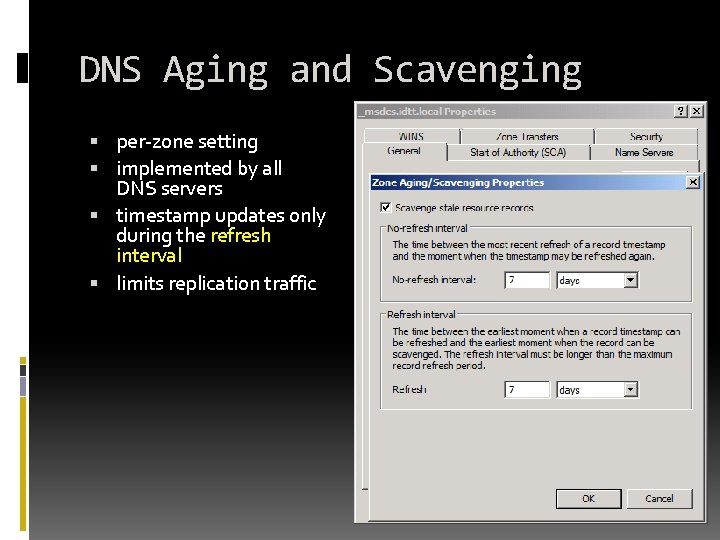 DNS Aging and Scavenging per-zone setting implemented by all DNS servers timestamp updates only