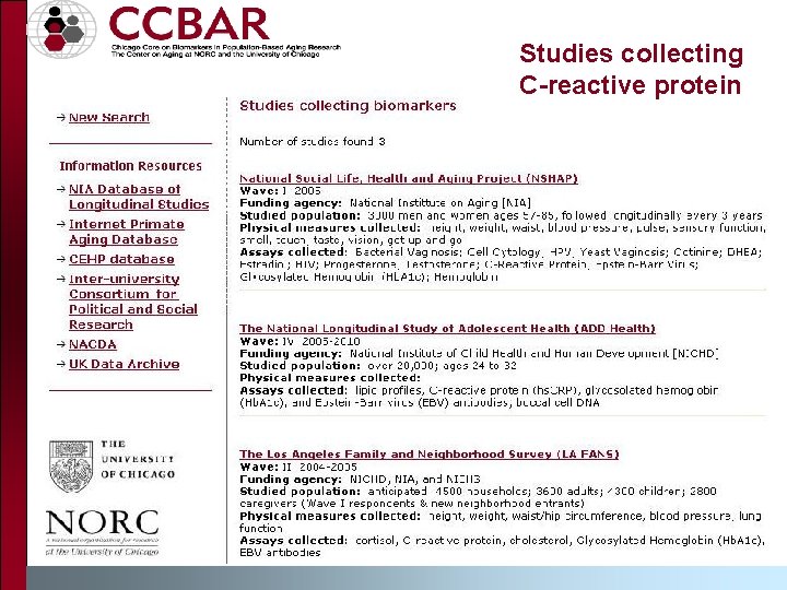 Studies collecting C-reactive protein 