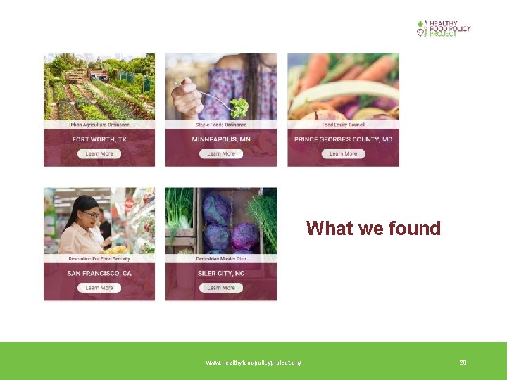 What we found www. healthyfoodpolicyproject. org 20 