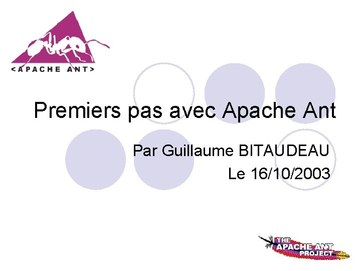 Premiers pas avec Apache Ant Par Guillaume BITAUDEAU Le 16/10/2003 