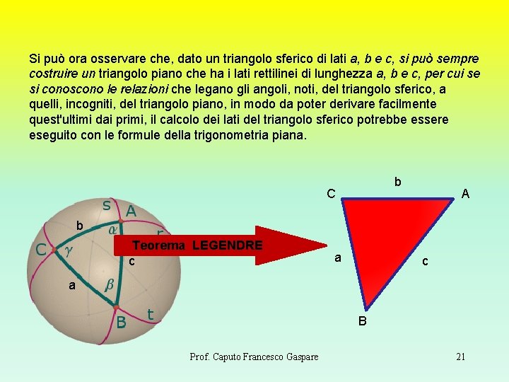 Si può ora osservare che, dato un triangolo sferico di lati a, b e