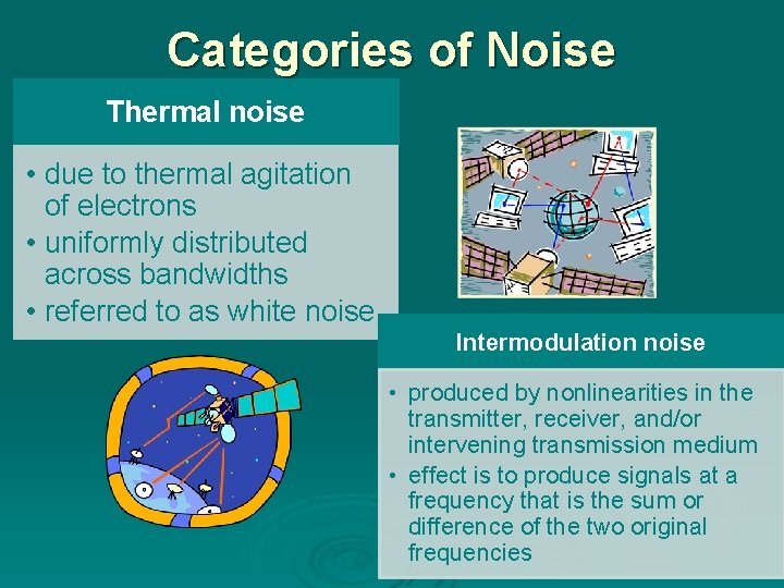 Categories of Noise Thermal noise • due to thermal agitation of electrons • uniformly