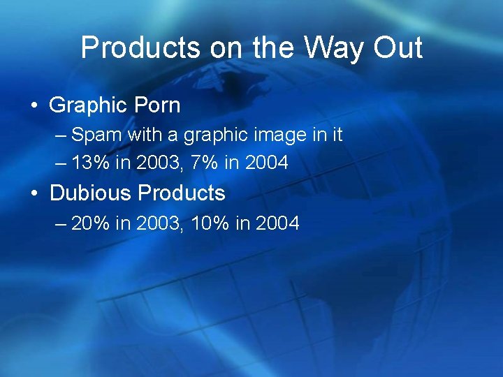 Products on the Way Out • Graphic Porn – Spam with a graphic image