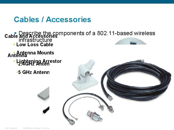 Cables / Accessories § Describe the components of a 802. 11 -based wireless infrastructure