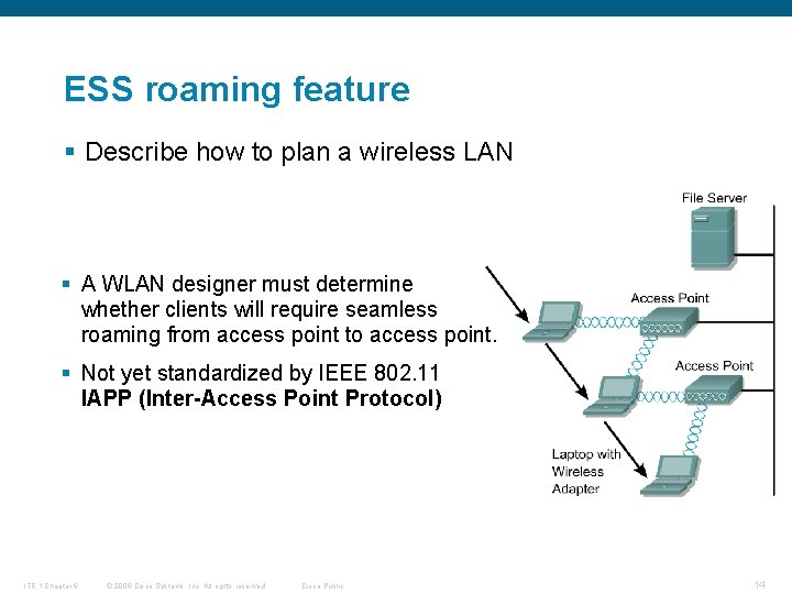 ESS roaming feature § Describe how to plan a wireless LAN § A WLAN