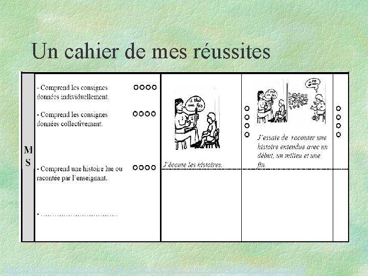 Un cahier de mes réussites http: //www. ac-grenoble. fr/savoie/mat/group_de/outils/eval_suivi. pdf 