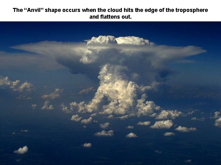The “Anvil” shape occurs when the cloud hits the edge of the troposphere and