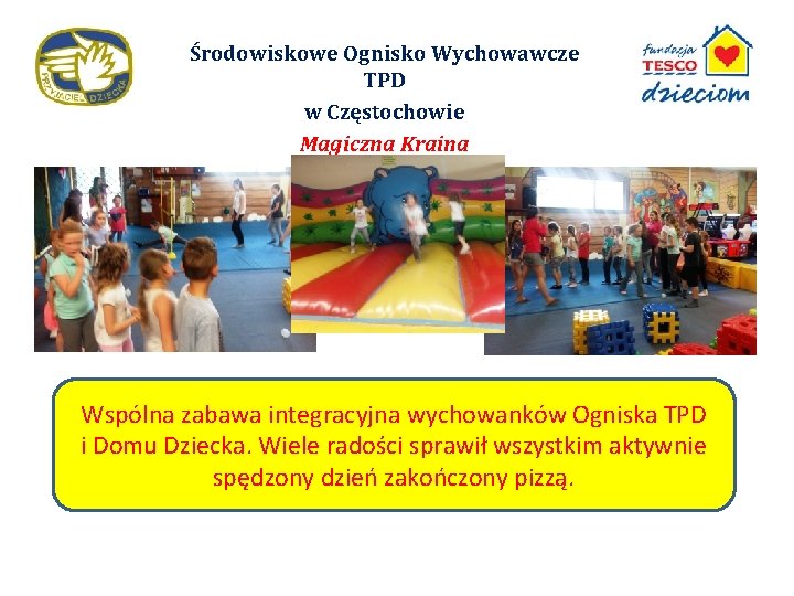 Środowiskowe Ognisko Wychowawcze TPD w Częstochowie Magiczna Kraina Wspólna zabawa integracyjna wychowanków Ogniska TPD