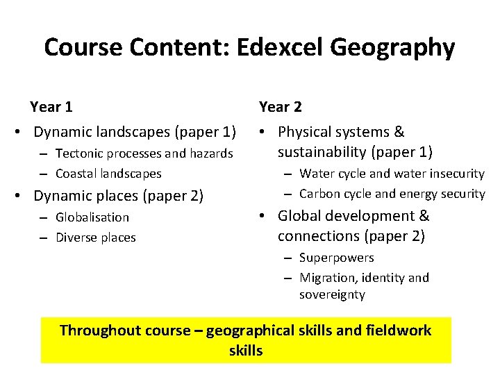 Welcome to Edexcel A Level Geography Thinking Geographically