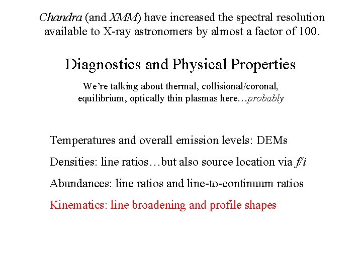 Chandra (and XMM) have increased the spectral resolution available to X-ray astronomers by almost