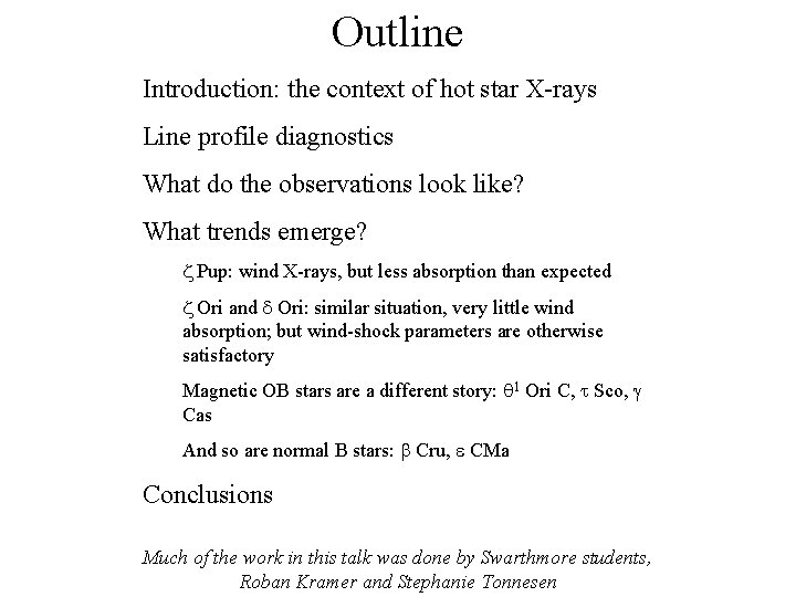 Outline Introduction: the context of hot star X-rays Line profile diagnostics What do the
