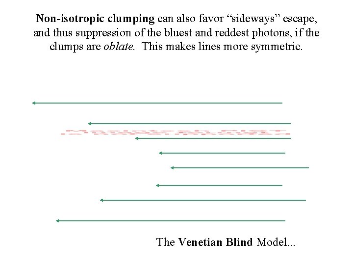 Non-isotropic clumping can also favor “sideways” escape, and thus suppression of the bluest and