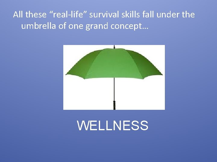 All these “real-life” survival skills fall under the umbrella of one grand concept… WELLNESS