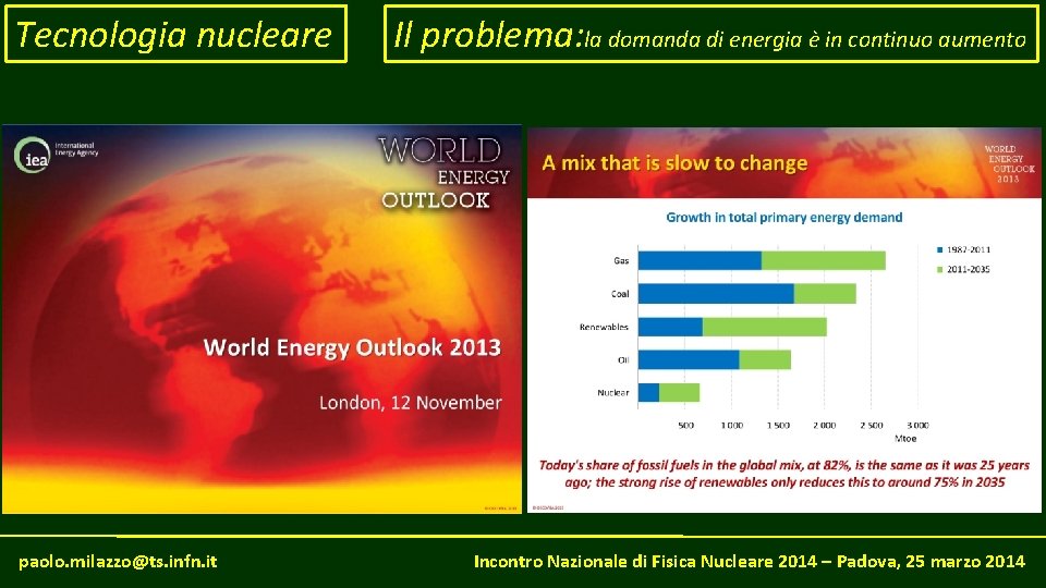 Tecnologia nucleare paolo. milazzo@ts. infn. it Il problema: la domanda di energia è in