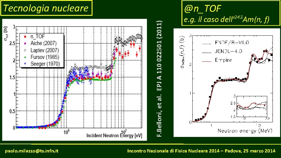 Tecnologia nucleare F. Belloni, et al. EPJ A 110 022501 (2011) @n_TOF paolo. milazzo@ts.