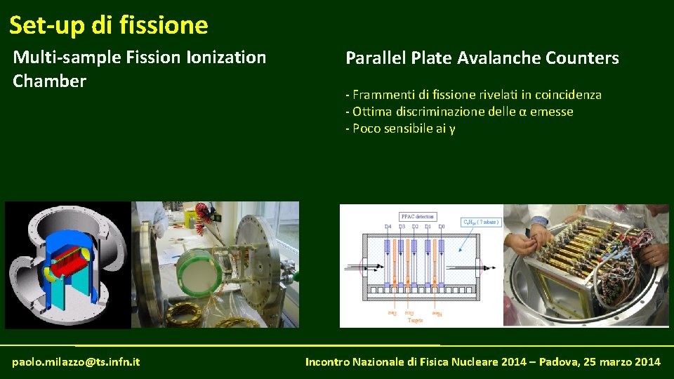 Set-up di fissione Multi-sample Fission Ionization Chamber paolo. milazzo@ts. infn. it Parallel Plate Avalanche