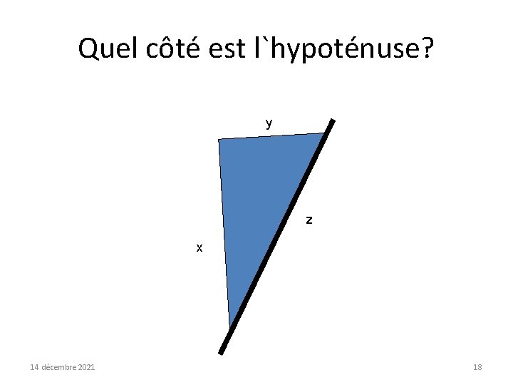 Quel côté est l`hypoténuse? y z x 14 décembre 2021 18 