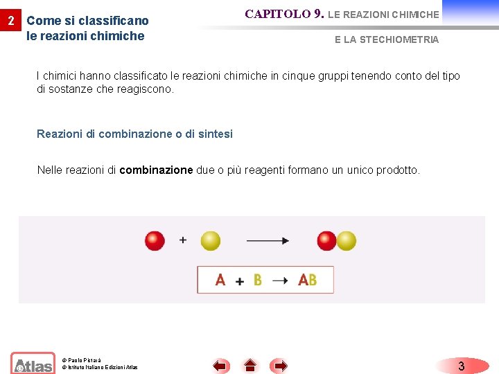 2 Come si classificano le reazioni chimiche CAPITOLO 9. LE REAZIONI CHIMICHE E LA