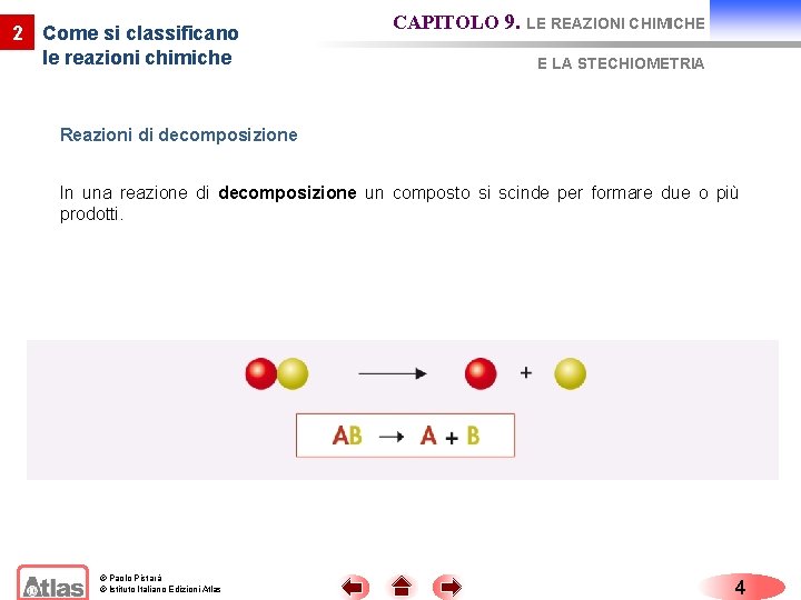 2 Come si classificano le reazioni chimiche CAPITOLO 9. LE REAZIONI CHIMICHE E LA