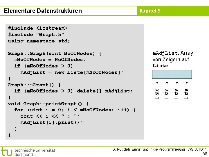 Kapitel 9 Elementare Datenstrukturen #include <iostream> #include "Graph. h" using namespace std; Liste m.