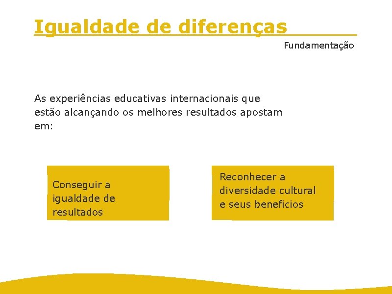 Igualdade de diferenças Fundamentação As experiências educativas internacionais que estão alcançando os melhores resultados