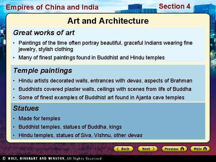 Empires of China and India Section 4 Art and Architecture Great works of art