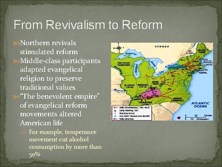 From Revivalism to Reform Northern revivals stimulated reform Middle-class participants adapted evangelical religion to