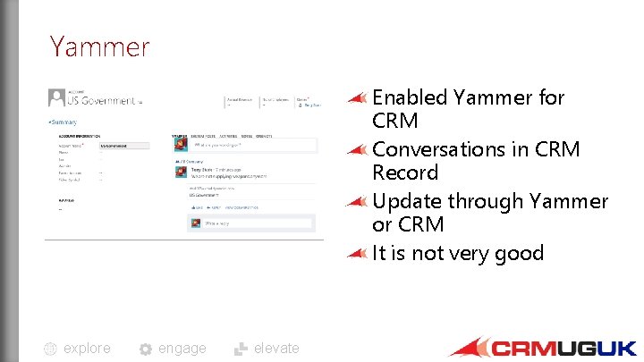 Yammer Enabled Yammer for CRM Conversations in CRM Record Update through Yammer or CRM