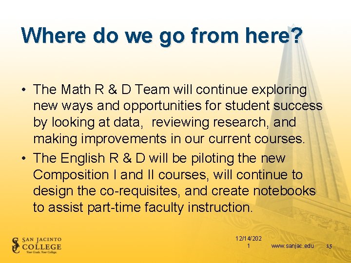 Where do we go from here? • The Math R & D Team will