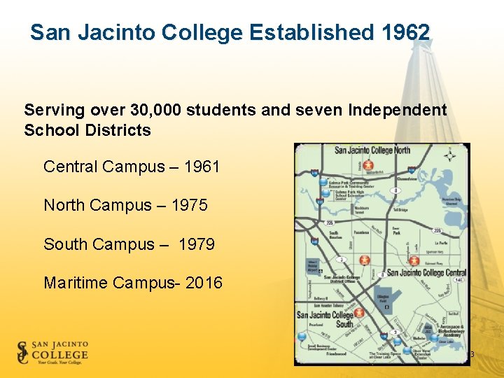 San Jacinto College Established 1962 Serving over 30, 000 students and seven Independent School