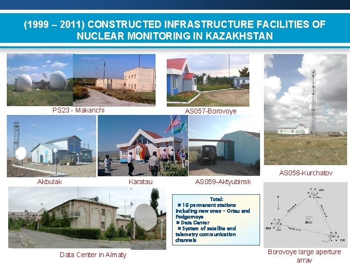 (1999 – 2011) CONSTRUCTED INFRASTRUCTURE FACILITIES OF NUCLEAR MONITORING IN KAZAKHSTAN PS 23 -