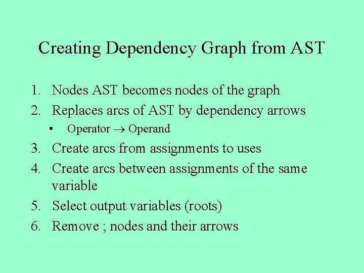 Creating Dependency Graph from AST 1. Nodes AST becomes nodes of the graph 2.